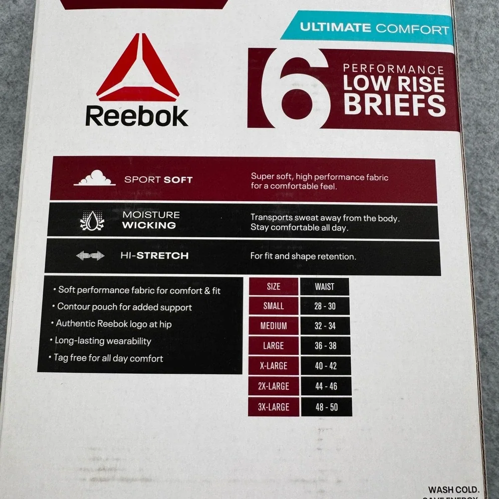 Reebok Performance Low Rise Briefs Mens 2XL Multicolor 6 Pack Tech Comfort NEW